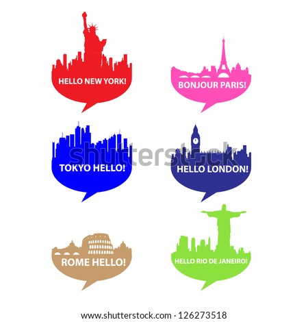 Template set-Speech bubble Hello City vector Template set-Speech bubble Hello City vector