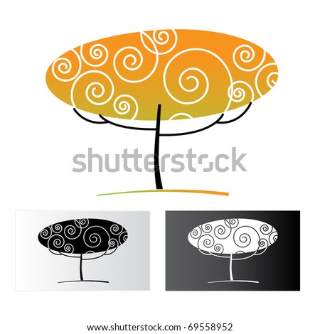 stock vector : ornamental tree on a white background and black and white versions