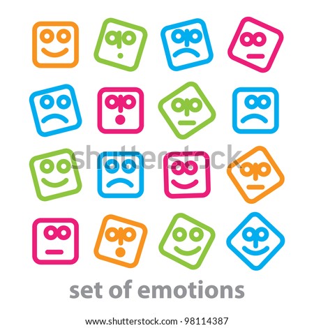Set of emotions - a collection of signs representing various emotions: joy, sadness, anger, confusion, emotion, etc. vector