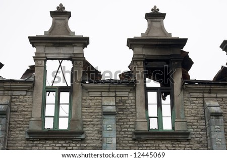 Two windows standing after a fire
