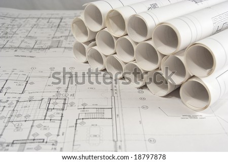 Rolls of engineering (or architectural) drawings (blueprints)