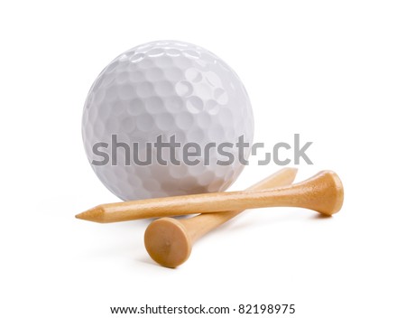 Golf ball with tees isolated on white background with clipping path.