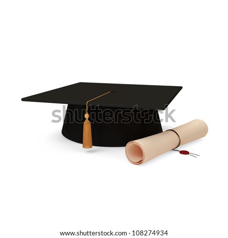 Graduation Cap and Diploma isolated on white background Graduation Cap and Diploma isolated on white background