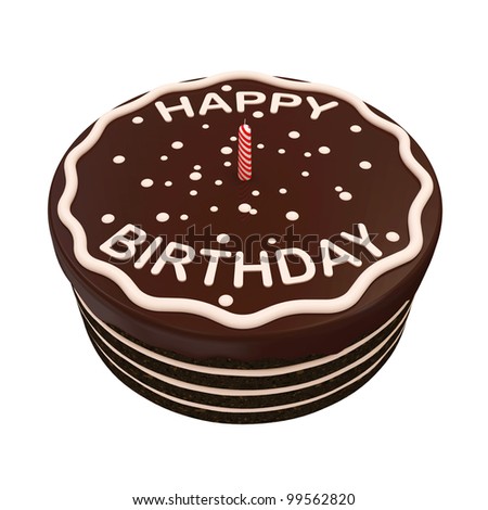 Chocolate Birthday Cake on Chocolate Birthday Cake With Candle Isolated On White Background Stock