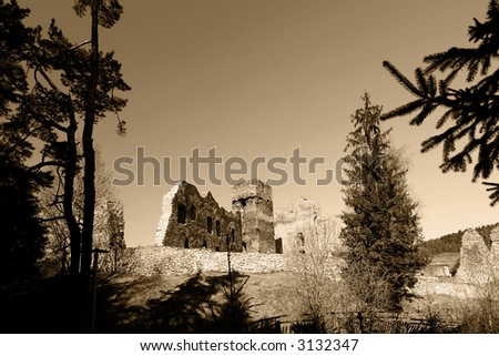 ruin of medieval castle in czech republic/europe - sepia vintage tone - look at my portfolio to other photos