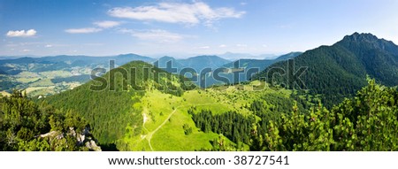 Panoramic view from mountain ridge - panorama from 5 vertical shots - Little Fatra hills - Slovakia - Central Europe