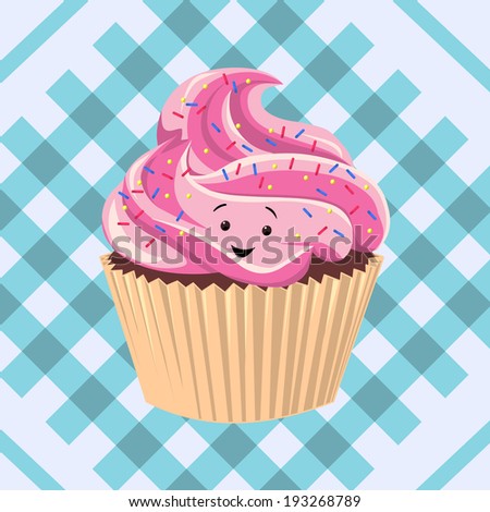 Cartoon character illustration  of a cupcake.