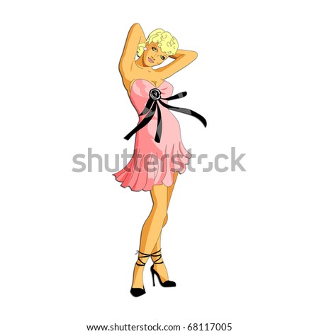 PIN-UP GIRL Blonde Pin up girl. Digital illustration.