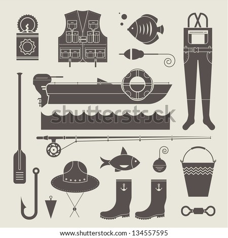 Vector set of various stylized icons for fishing Vector set of various stylized icons for fishing