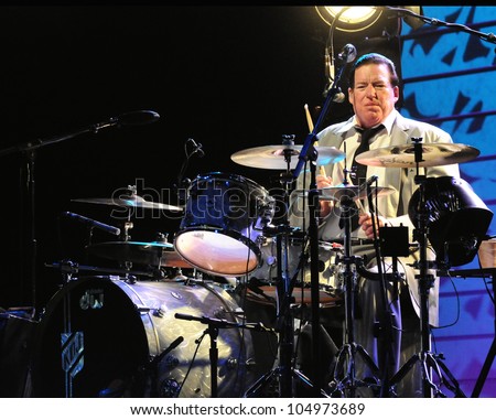 COLORADO SPRINGS, CO. USA	MARCH 12:		Drummer Kenny Dale Johnson of the Blues Rock band Chris Isaak performs in concert March 12, 2012 at the Pikes Peak Center in Colorado Springs, CO. USA