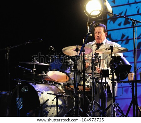 COLORADO SPRINGS, CO. USA	MARCH 12:		Drummer Kenny Dale Johnson of the Blues Rock band Chris Isaak performs in concert March 12, 2012 at the Pikes Peak Center in Colorado Springs, CO. USA