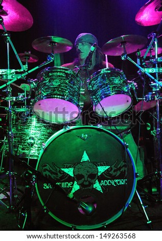 COLORADO SPRINGS		OCTOBER 08:		Drummer Phil Kessler of the Heavy Metal band Sanguine Addiction performs in concert October 8, 2012 at the Black Sheep music hall in Colorado Springs CO.