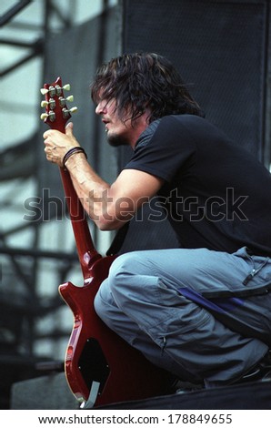 DENVER	JUNE 21:		Guitarist Dan Donegan of the Heavy Metal band Disturbed performs in concert June 21, 2001 at Mile High Stadium in Denver, CO.