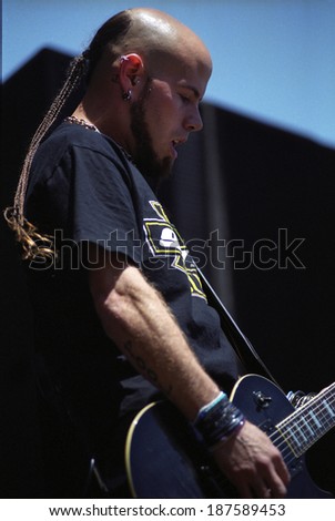 DENVER	JUNE 06:		Guitarist C.J. Pierce of the Heavy Metal band Drowning Pool performs in concert June 6, 2001 at Mile High Stadium in Denver, CO.