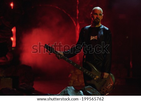 COLORADO SPRINGS, CO. USA - MARCH 19: Bassist Robbie Merrill of the heavy metal band Godsmack performs in concert March 19, 2001 at the World Arena in Colorado Springs, CO. USA