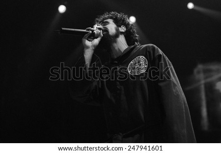 DENVER	AUGUST 22:		Vocalist Serj Tankian of the Heavy Metal band System of a Down performs in concert August 22, 2002 at the Pepsi Center in Denver, CO.