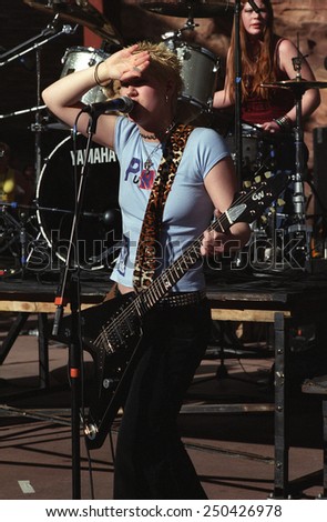 DENVER	MAY 01:		Vocalist/Guitarist Morgan Lander of the Alternative Rock band Kittie performs in concert May 11, 2001 at Red Rocks Amphitheater in Denver, CO.