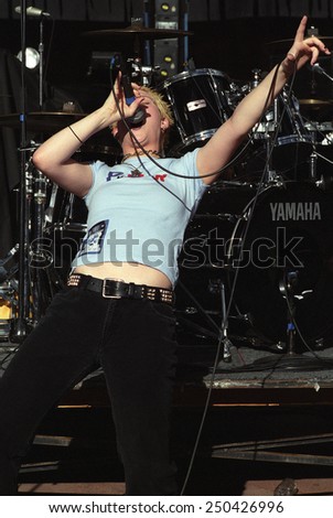 DENVER	MAY 01:		Vocalist/Guitarist Morgan Lander of the Alternative Rock band Kittie performs in concert May 11, 2001 at Red Rocks Amphitheater in Denver, CO.