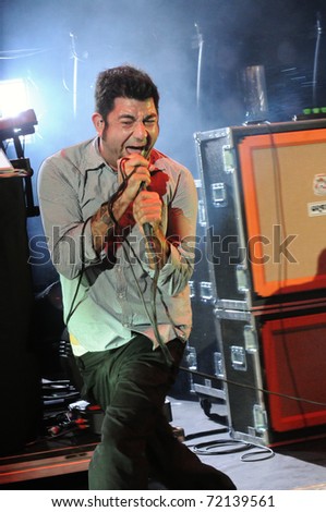 DENVER - OCTOBER 4: 		Vocalist Chino Moreno of the alternative heavy metal band Def Tones performs live in concert October 4, 2010 at Red Rocks Amphitheater in Denver, CO.
