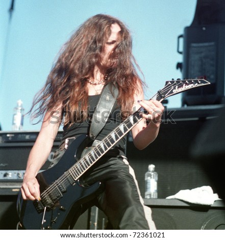 COLORADO SPRINGS, CO. USA - JULY17:		Guitarist Flavia Canel of the all female Heavy Metal band Drain STH performs in concert July 17, 1998 at a music festival in Colorado Springs, CO. USA