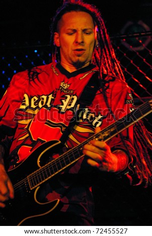 COLORADO SPRINGS, CO. - SEPTEMBER 29: 	Guitarist Zoltan Bathory of the Heavy Metal band Five Finger Death Punch performs in concert September 29, 2008 in Colorado Springs, CO. USA