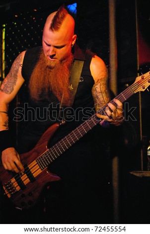 COLORADO SPRINGS, CO. - SEPTEMBER 29: 	Bassist Matt Snell of the Heavy Metal band Five Finger Death Punch performs in concert September 29, 2008 in Colorado Springs, CO. USA