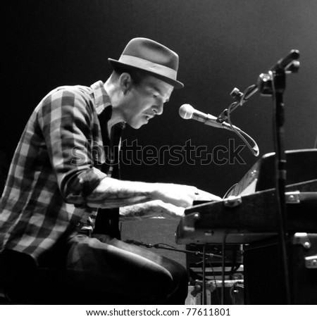 COLORADO SPRINGS, CO. USA – MAY 4:	Vocalist/Guitarist/Keyboardist Nato Bardeen of the indie-rock band The Drowning Men performs on May 4, 2011 at the City Auditorium in Colorado Springs, CO. USA