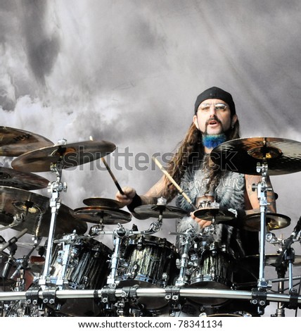 DENVER -JUNE 14: Percussionist Mike Portnoy of the Progressive Metal band Dream Theater performs in concert June 14, 2010 at the Comfort Dental Amphitheater in Denver, CO.