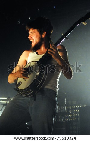 DENVER	JUNE 15:	Banjo Player/Vocalist Winston Marshall of the Folk Rock band Mumford & Sons performs in concert June 15, 2011 at the Fillmore Auditorium in Denver, CO.