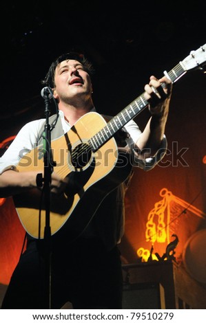 DENVER	JUNE 15:	Vocalist/Guitarist/Percussionist Marcus Mumford of the Folk Rock band Mumford & Sons performs in concert June 15, 2011 at the Fillmore Auditorium in Denver, CO.