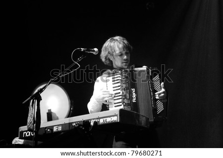 DENVER-JUNE 15:	Keyboardist/Percussionist/Accordion Player Ben Lovett of the Folk Rock band Mumford & Sons performs in concert June 15, 2011 at the Fillmore Auditorium in Denver, CO.