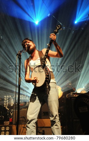 DENVER-JUNE 15:	Banjo Player/Vocalist Winston Marshall of the Folk Rock band Mumford & Sons performs in concert June 15, 2011 at the Fillmore Auditorium in Denver, CO.