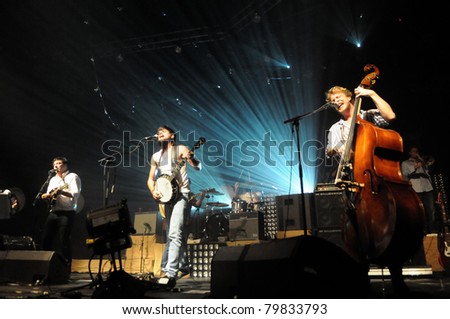 DENVER - JUNE 15:	Folk Rock band Mumford & Sons performs in concert June 15, 2011 at the Fillmore Auditorium in Denver, CO.
