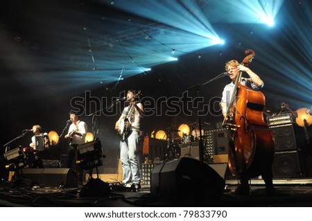 DENVER - JUNE 15:	Folk Rock band Mumford & Sons performs in concert June 15, 2011 at the Fillmore Auditorium in Denver, CO.
