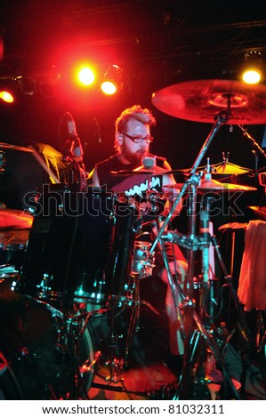 COLORADO SPRINGS, CO. USA – JULY 6:	Drummer Craig Wingate of the Heavy Metal band Shamans Harvest performs in concert on July 6, 2010 at the Black Sheep Theater in Colorado Springs, CO. USA