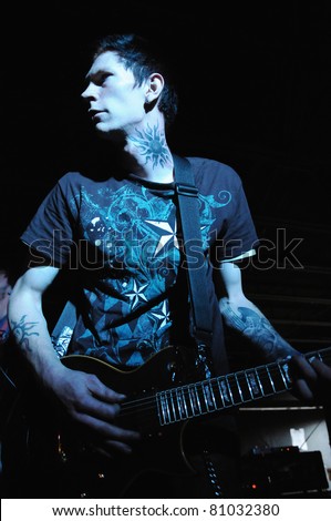 COLORADO SPRINGS, CO. USA – JULY 6:	Guitarist Jaime Nelson of the Heavy Metal band Aesthetic Delirium performs in concert on July 6, 2010 at the Black Sheep Theater in Colorado Springs, CO. USA