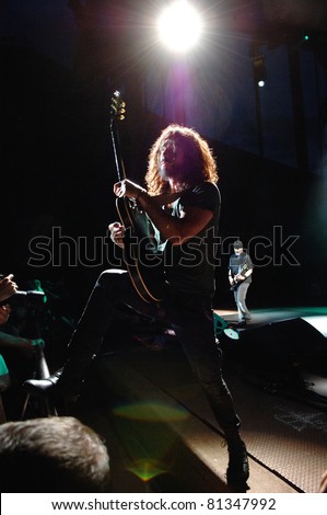 DENVER - JULY 18:		Vocalist/Guitarist Chris Cornell of the Heavy Metal band Soundgarden performs in concert July 18, 2011 at Red Rocks Amphitheater in Denver, CO.