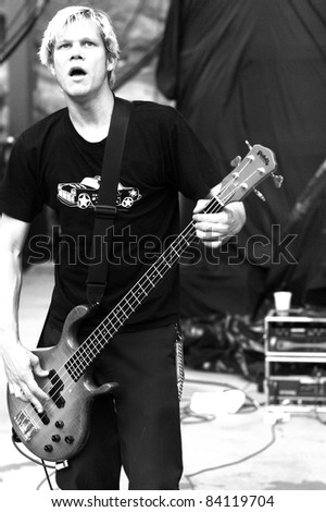 DENVER	JUNE 10:		Bassist Josh Sattler of the Alternative Rock band Doubledrive performs in concert June 10, 2003 at Red Rocks Amphitheater in Denver, CO.