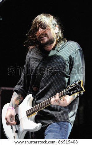 DENVER	OCTOBER 5:	Vocalist/Guitarist Shaun Morgan of the Heavy Metal band Seether performs in concert October 5, 2011 at the Comfort Dental Amphitheater in Denver, CO.