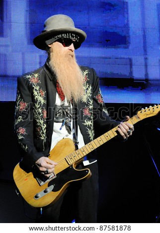 COLORADO SPRINGS, CO. USA	OCTOBER 11:		Guitarist/Vocalist Billy Gibbons of the Blues Rock band ZZ Top performs in concert October 11, 2011 at the Pikes Peak Center in Colorado Springs, CO. USA
