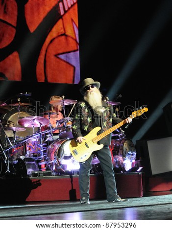 COLORADO SPRINGS, CO. USA	OCTOBER 11:		Bassist/Vocalist Dusty Hill of the Blues Rock band ZZ Top performs in concert October 11, 2011 at the Pikes Peak Center in Colorado Springs, CO. USA