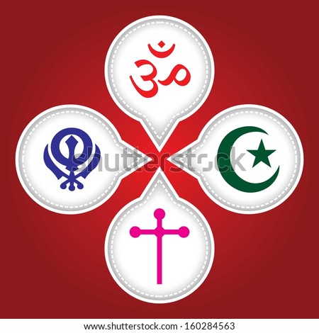 Religious Symbols of different Religion, Faith and Creed - Vector pin / button Badge