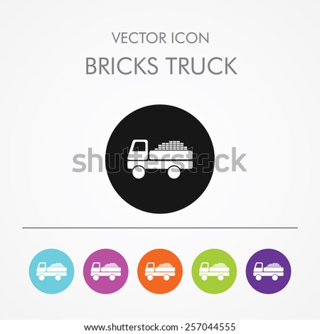 Very useful icon of Bricks Truck on Multicolored Round Buttons.