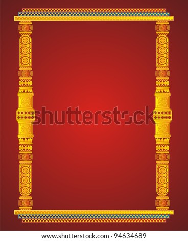 Artistic Indian Classical Vertical Golden Photo Frames On Red Background