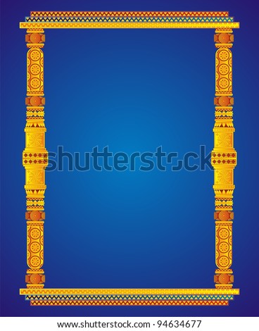 Artistic Indian Classical Vertical Golden Photo Frames On Blue Background