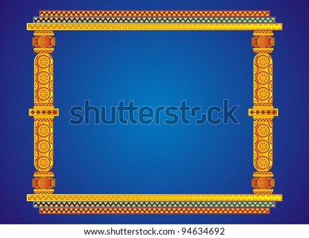 Artistic Indian Classical Horizontal Golden Photo Frames On Blue Background