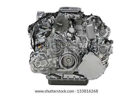 car engine front view isolated on white
