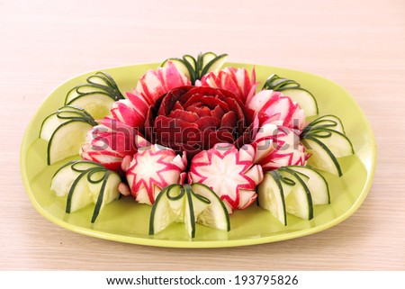 cucumber radish and beet decorated salad like flower