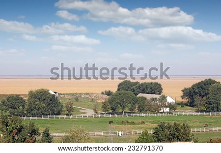 farm with horses corral and stable