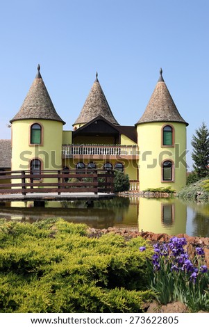 yellow castle with pond Eastern Europe Serbia